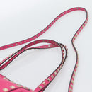VALENTINO Studs Tote Bag Leather 2way Pink Gold Auth BA13295-14