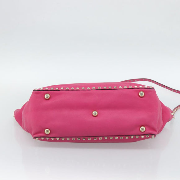 VALENTINO Studs Tote Bag Leather 2way Pink Gold Auth BA13295