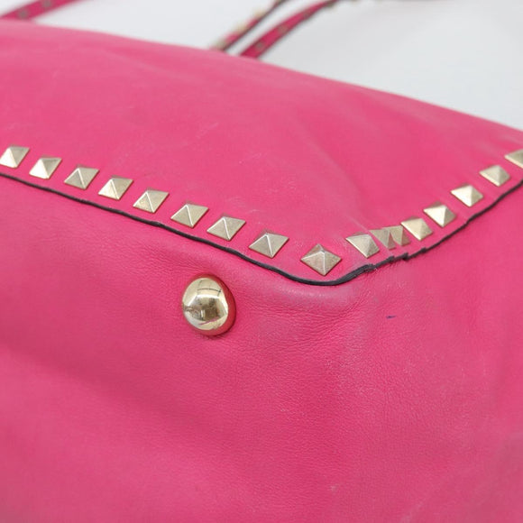 VALENTINO Studs Tote Bag Leather 2way Pink Gold Auth BA13295