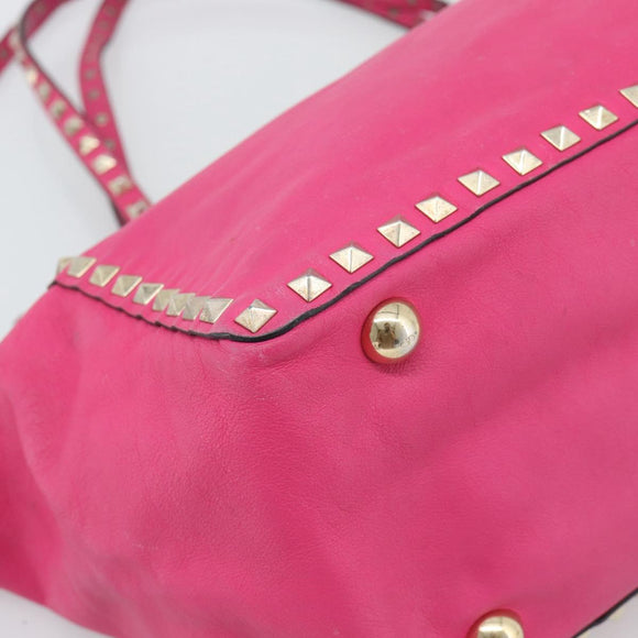 VALENTINO Studs Tote Bag Leather 2way Pink Gold Auth BA13295