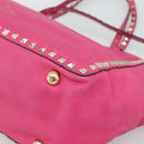 VALENTINO Studs Tote Bag Leather 2way Pink Gold Auth BA13295-17