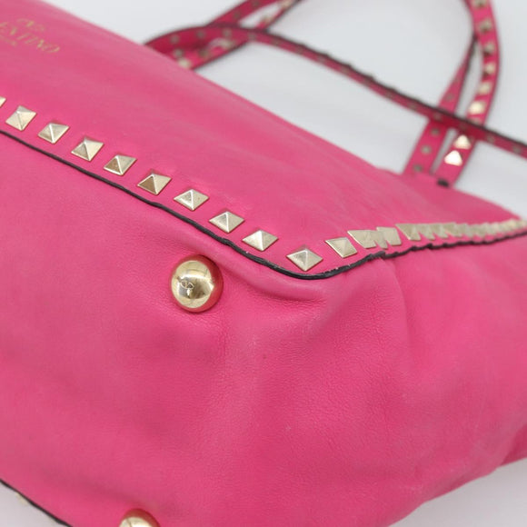 VALENTINO Studs Tote Bag Leather 2way Pink Gold Auth BA13295