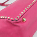 VALENTINO Studs Tote Bag Leather 2way Pink Gold Auth BA13295-10