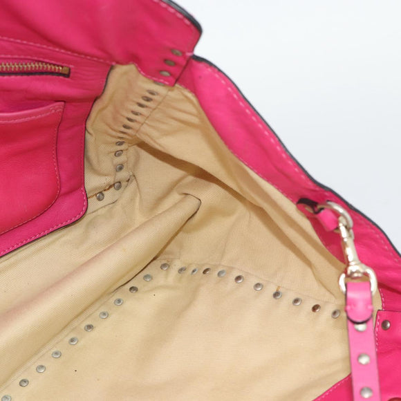 VALENTINO Studs Tote Bag Leather 2way Pink Gold Auth BA13295