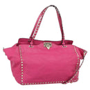 VALENTINO Studs Tote Bag Leather 2way Pink Gold Auth BA13295-1