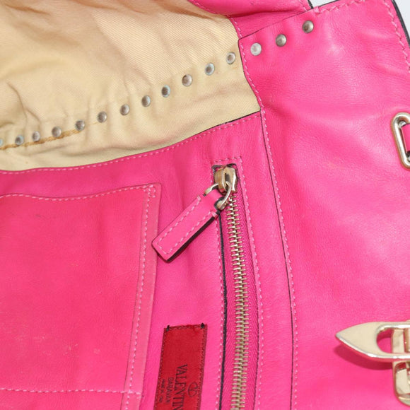 VALENTINO Studs Tote Bag Leather 2way Pink Gold Auth BA13295