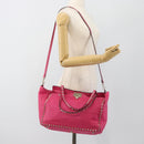 VALENTINO Studs Tote Bag Leather 2way Pink Gold Auth BA13295-23