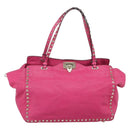 VALENTINO Studs Tote Bag Leather 2way Pink Gold Auth BA13295-13