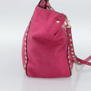 VALENTINO Studs Tote Bag Leather 2way Pink Gold Auth BA13295-3