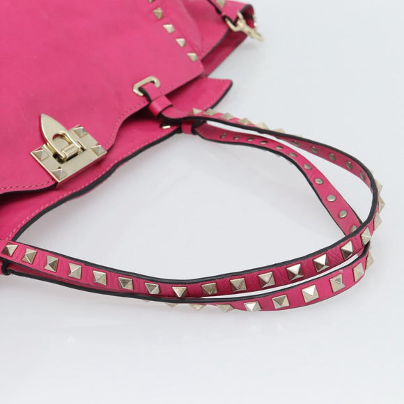 VALENTINO Studs Tote Bag Leather 2way Pink Gold Auth BA13295