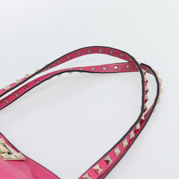 VALENTINO Studs Tote Bag Leather 2way Pink Gold Auth BA13295