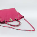 VALENTINO Studs Tote Bag Leather 2way Pink Gold Auth BA13295-9