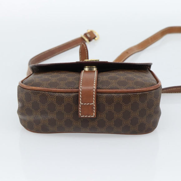 CELINE Macadam Canvas Shoulder Bag PVC Leather Brown Gold Auth BA13301