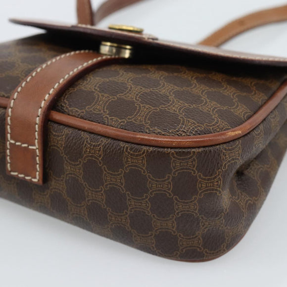 CELINE Macadam Canvas Shoulder Bag PVC Leather Brown Gold Auth BA13301