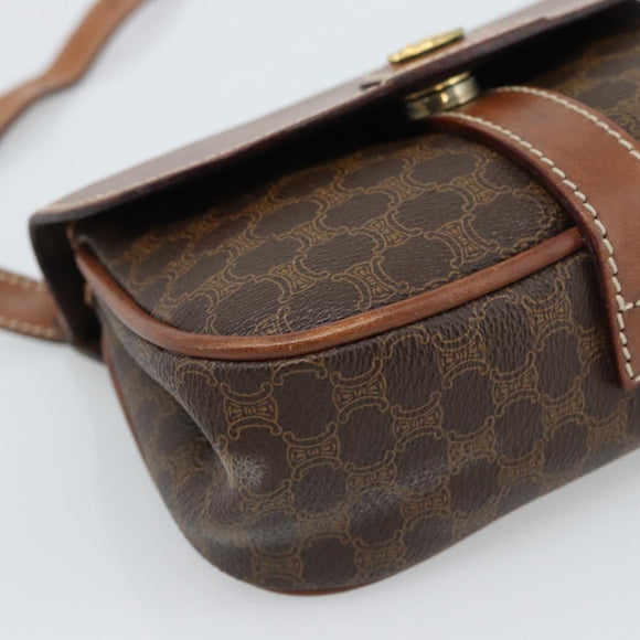 CELINE Macadam Canvas Shoulder Bag PVC Leather Brown Gold Auth BA13301
