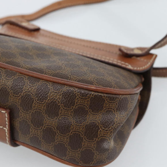 CELINE Macadam Canvas Shoulder Bag PVC Leather Brown Gold Auth BA13301