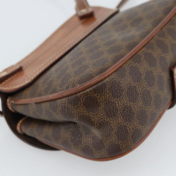 CELINE Macadam Canvas Shoulder Bag PVC Leather Brown Gold Auth BA13301