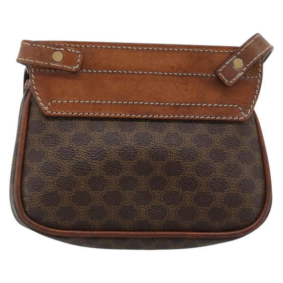 CELINE Macadam Canvas Shoulder Bag PVC Leather Brown Gold Auth BA13301