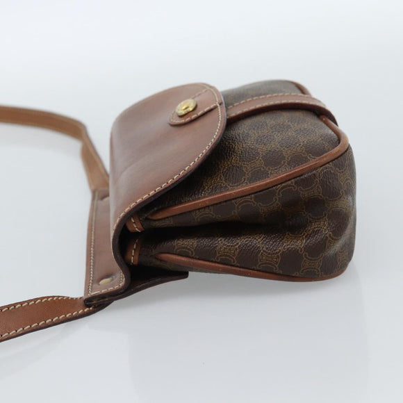 CELINE Macadam Canvas Shoulder Bag PVC Leather Brown Gold Auth BA13301
