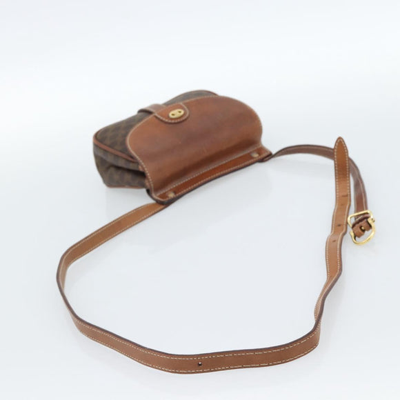 CELINE Macadam Canvas Shoulder Bag PVC Leather Brown Gold Auth BA13301