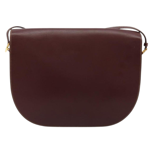 CARTIER Must Line Shoulder Bag Leather Bordeaux Gold Auth BA13302A