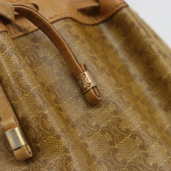 CELINE Macadam Canvas Schoudertas PVC Beige Goud Auth BA13304M