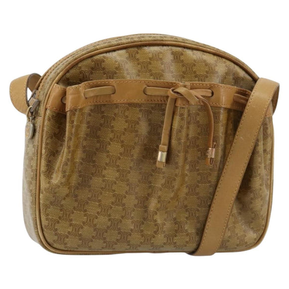 CELINE Macadam Canvas Schoudertas PVC Beige Goud Auth BA13304M