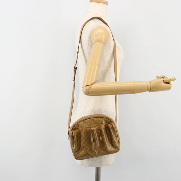 CELINE Macadam Canvas Schoudertas PVC Beige Goud Auth BA13304M