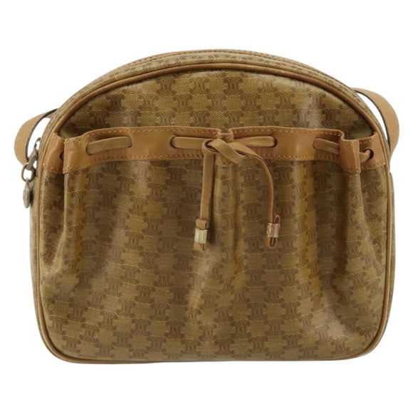 CELINE Macadam Canvas Schoudertas PVC Beige Goud Auth BA13304M