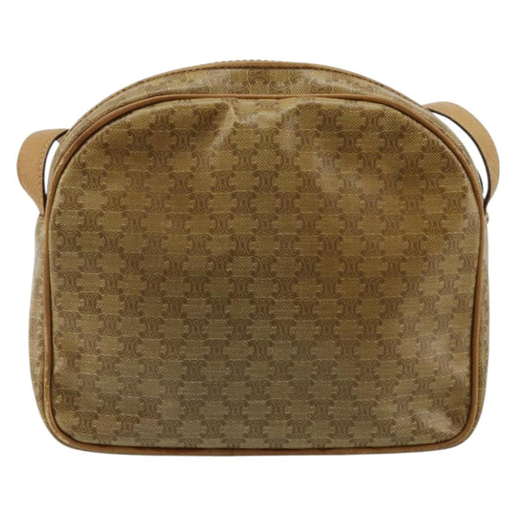 CELINE Macadam Canvas Schoudertas PVC Beige Goud Auth BA13304M