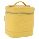 CHANEL Vanity Hand Bag Caviar Skin Yellow Gold CC Auth BA13305V-1