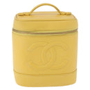 CHANEL Vanity Hand Bag Caviar Skin Yellow Gold CC Auth BA13305V-2