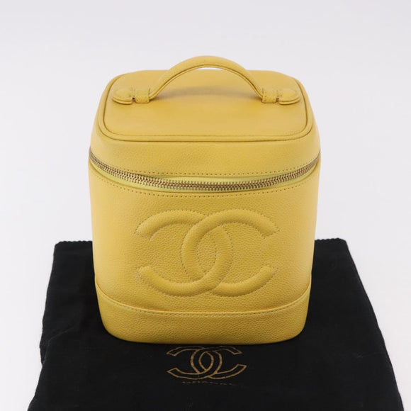CHANEL Vanity Handtasche Kaviarleder Gelb Gold CC Auth BA13305V