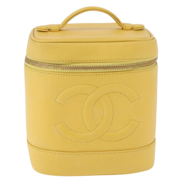 CHANEL Vanity Handtasche Kaviarleder Gelb Gold CC Auth BA13305V