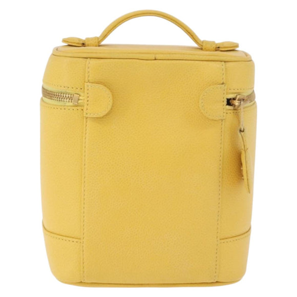 CHANEL Vanity Hand Bag Caviar Skin Yellow Gold CC Auth BA13305V