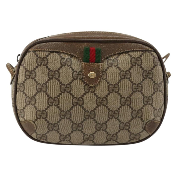 GUCCI GG Supreme Web Sherry Line Bag PVC Beige Gold 89 02 066 Auth BA13306
