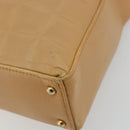 CHANEL Choco Bar Tote Bag Lamb Skin Beige Gold CC Auth BA13309-12