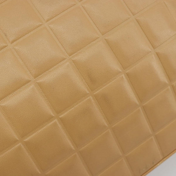 CHANEL Choco Bar Tote Bag Lamb Skin Beige Gold CC Auth BA13309