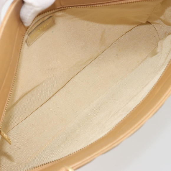 CHANEL Choco Bar Tote Bag Lamb Skin Beige Gold CC Auth BA13309
