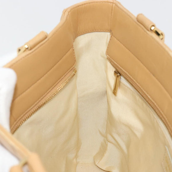 CHANEL Choco Bar Tote Bag Lamb Skin Beige Gold CC Auth BA13309