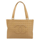 CHANEL Choco Bar Tote Bag Lamb Skin Beige Gold CC Auth BA13309-2