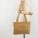 CHANEL Choco Bar Tote Bag Lamb Skin Beige Gold CC Auth BA13309-23