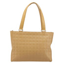 CHANEL Choco Bar Tote Bag Lamb Skin Beige Gold CC Auth BA13309-3