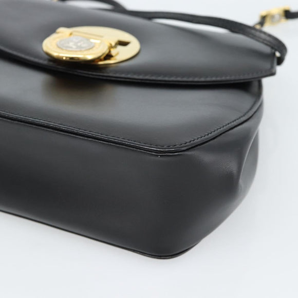Gianni Versace Schultertasche Leder Schwarz Gold Auth BA13310A