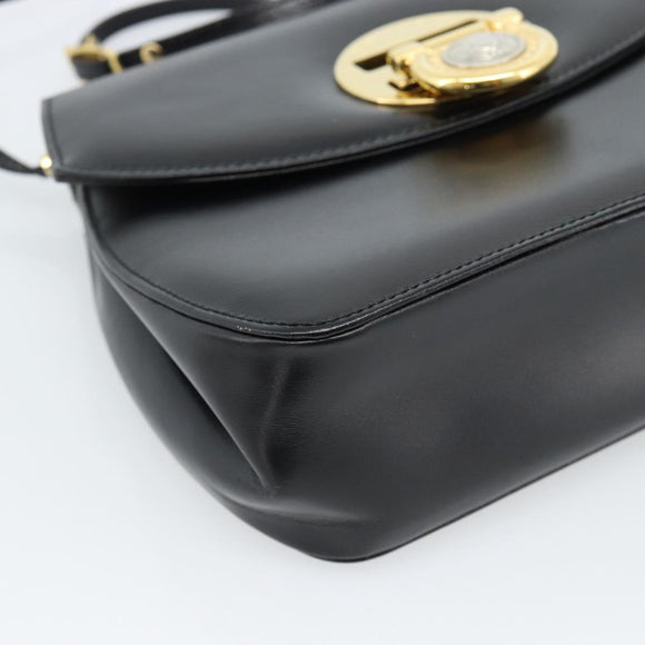 Gianni Versace Schultertasche Leder Schwarz Gold Auth BA13310A
