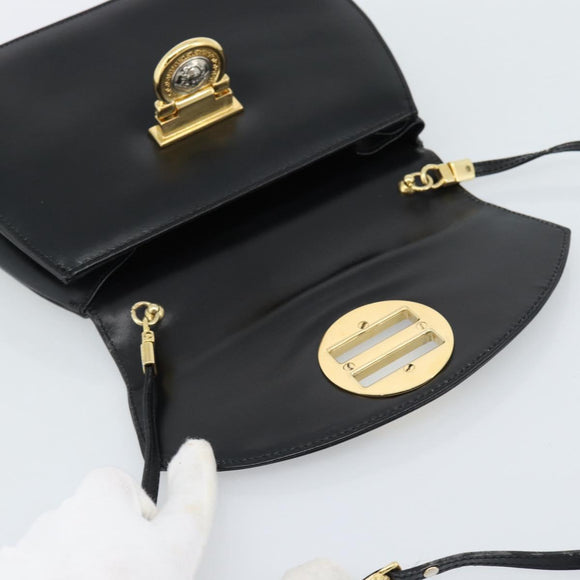 Gianni Versace Schultertasche Leder Schwarz Gold Auth BA13310A