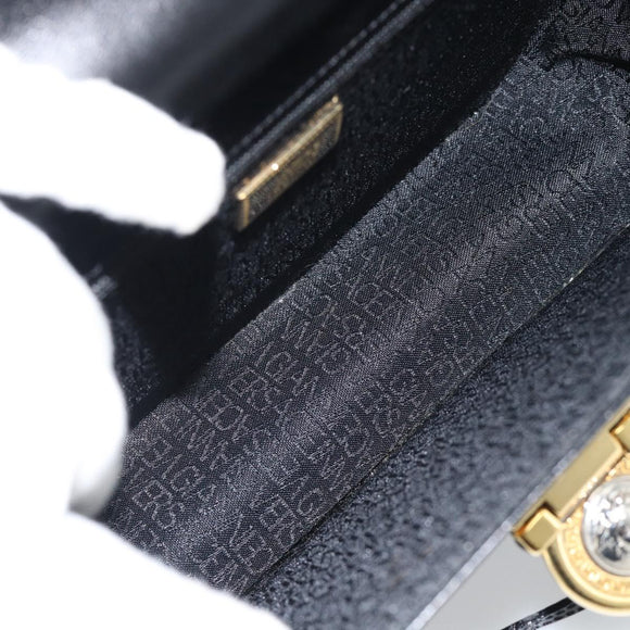 Gianni Versace Schultertasche Leder Schwarz Gold Auth BA13310A