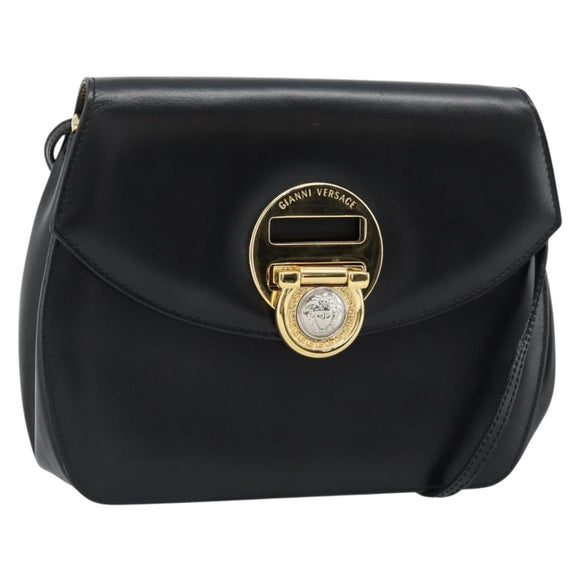 Gianni Versace Schultertasche Leder Schwarz Gold Auth BA13310A