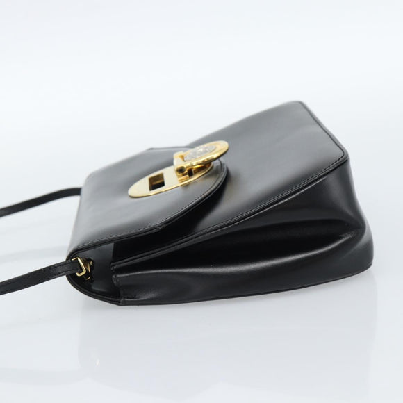 Gianni Versace Schultertasche Leder Schwarz Gold Auth BA13310A