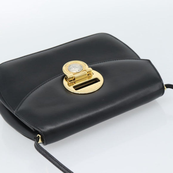 Gianni Versace Schultertasche Leder Schwarz Gold Auth BA13310A